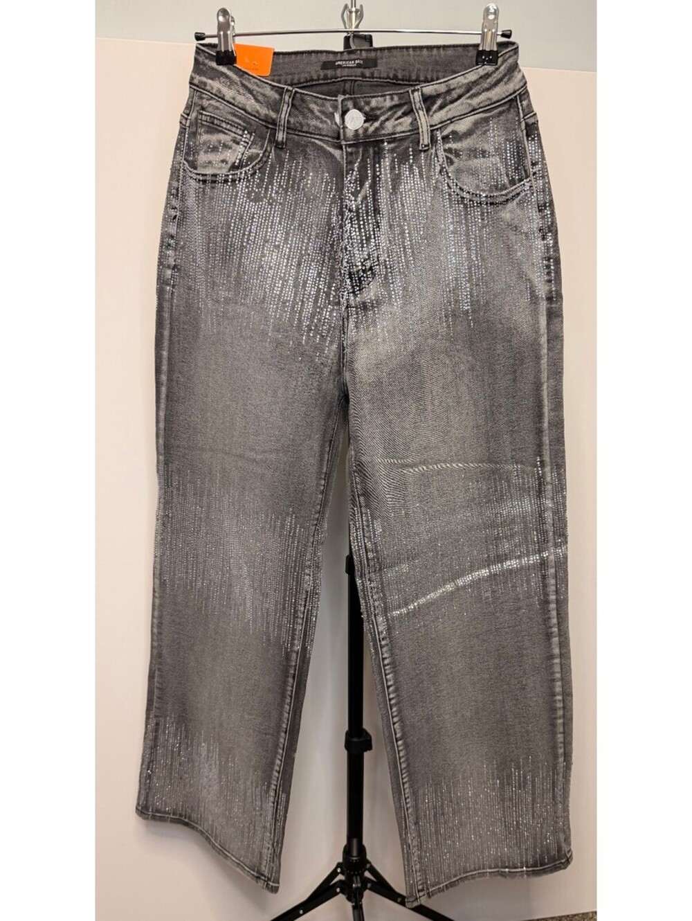 American Bazi Black Rhinestone Wide Leg Jeans Size L